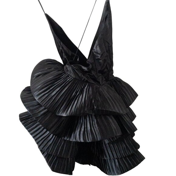 Anthropologie Maeve Black Ruffled Tiered Mini Dress With Spaghetti Straps & Plun - Picture 9 of 16